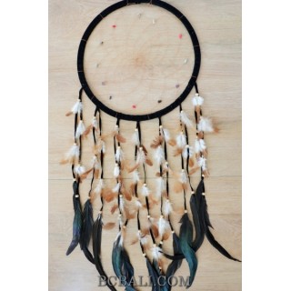 big circle bali design dream catcher long multiple feathers with leather